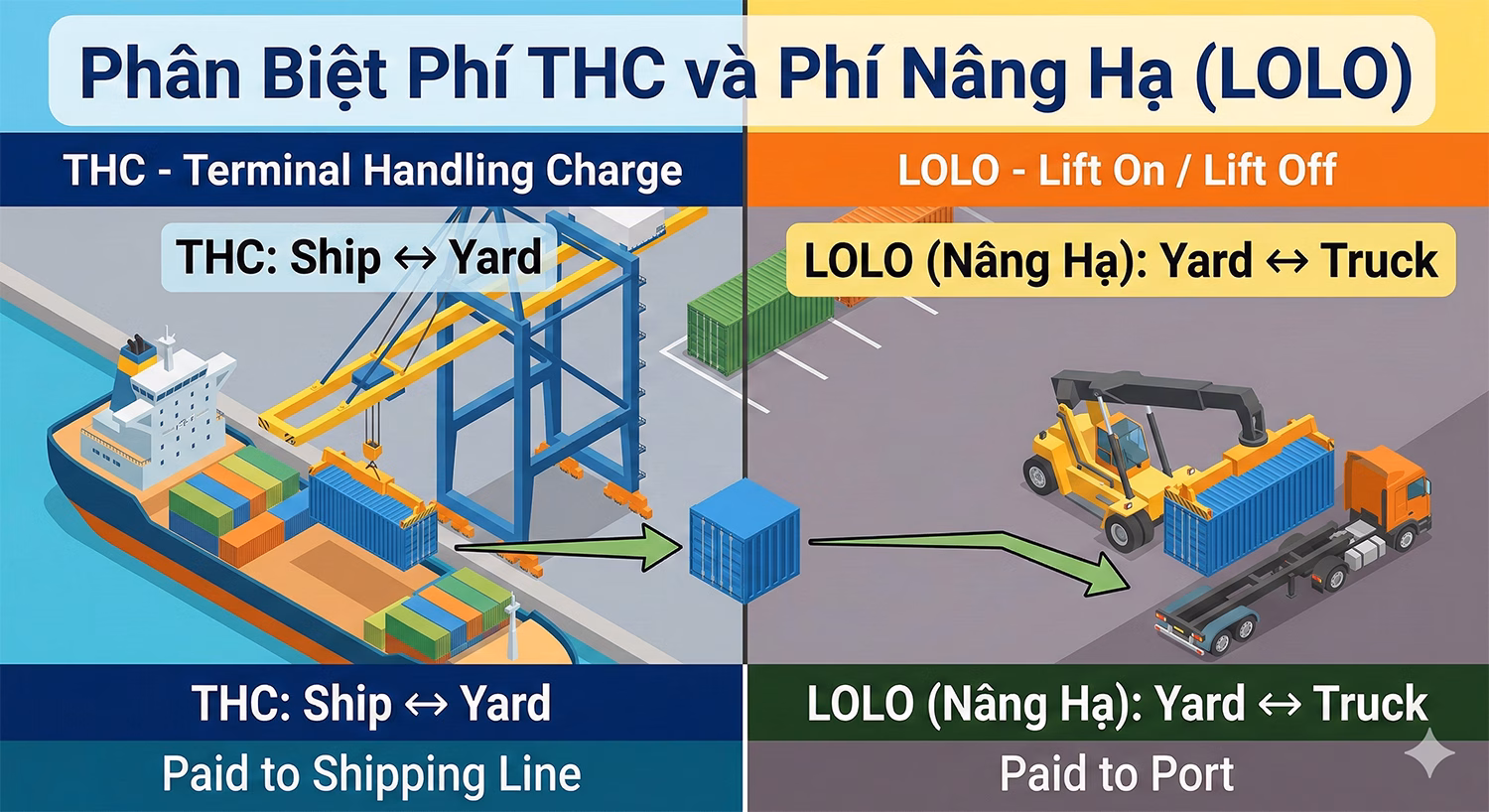 Phí Nâng Hạ Container (LOLO) Là Gì? Đừng Nhầm Lẫn Với THC Kẻo Phải Đền Tiền Oan!