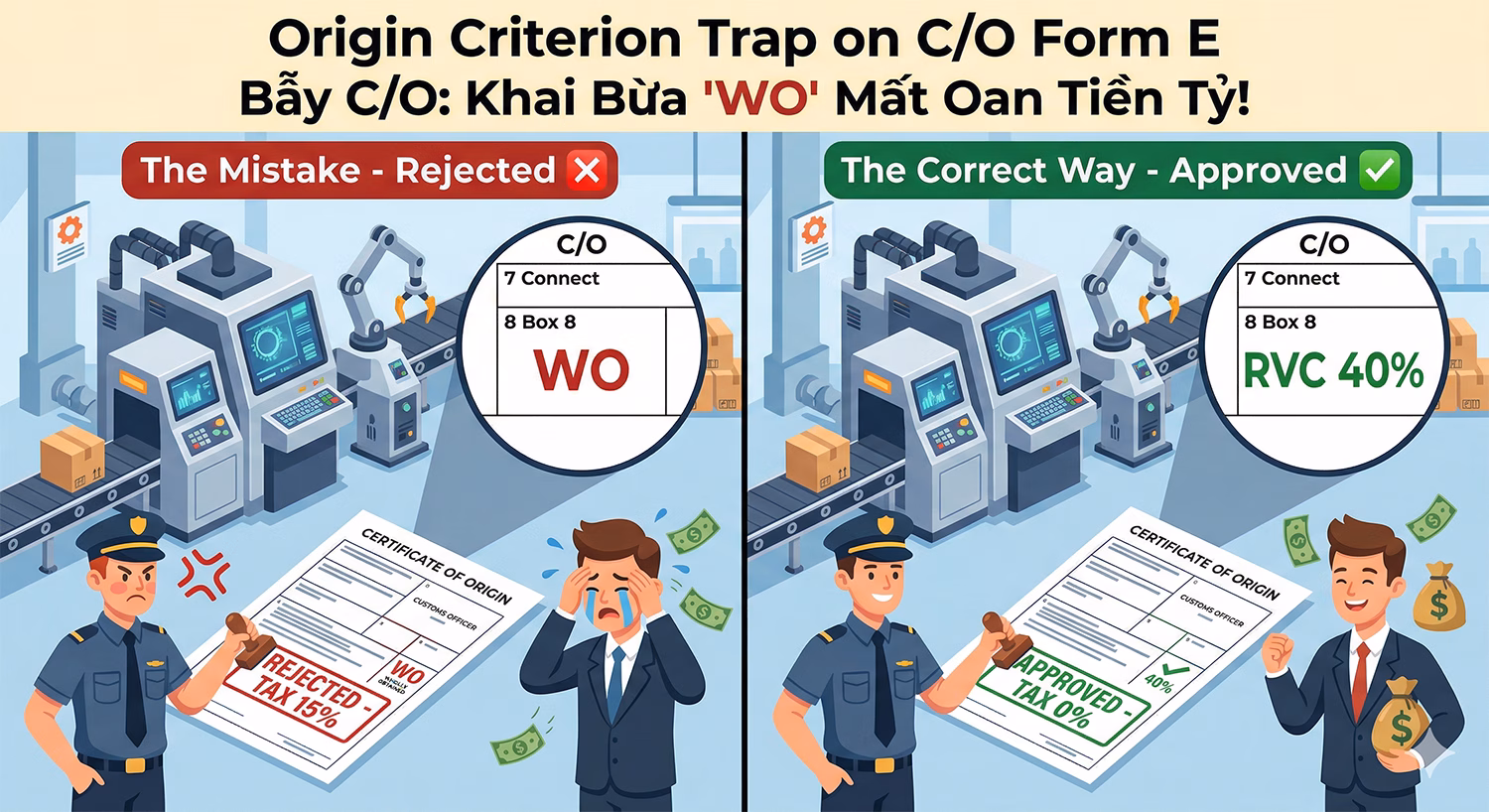 Bẫy Tiêu Chí Xuất Xứ (Origin Criterion) Trên C/O: Khai Bừa “WO” Và Cái Kết Bị Hải Quan Bác Bỏ, Truy Thu Tiền Tỷ!