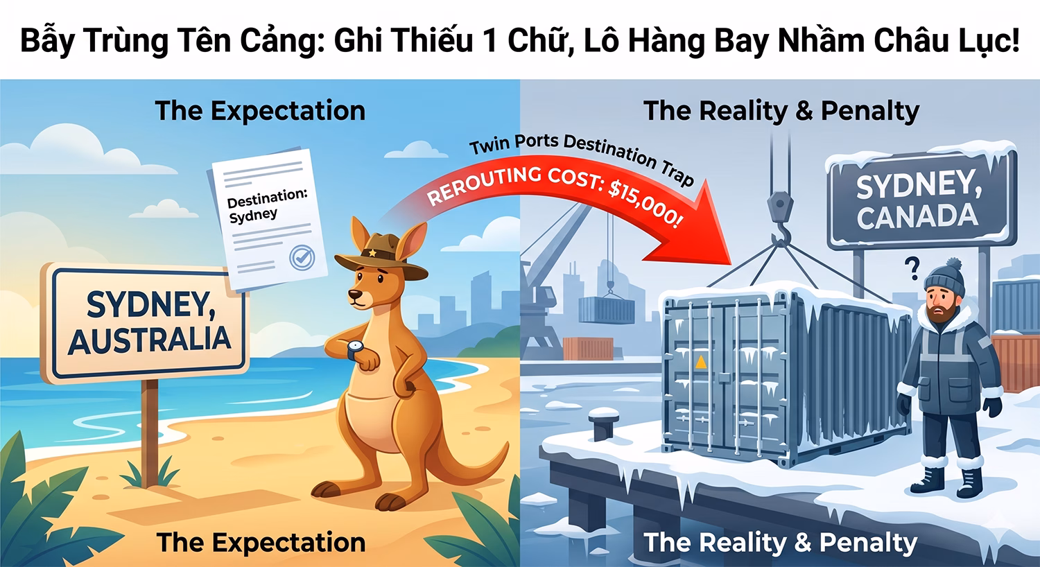 Bẫy Trùng Tên Cảng: Chở Hàng Nhầm Châu Lục & Điêu Đứng Vì Cước Phí “Cứu Hộ” Đắt Gấp 3!